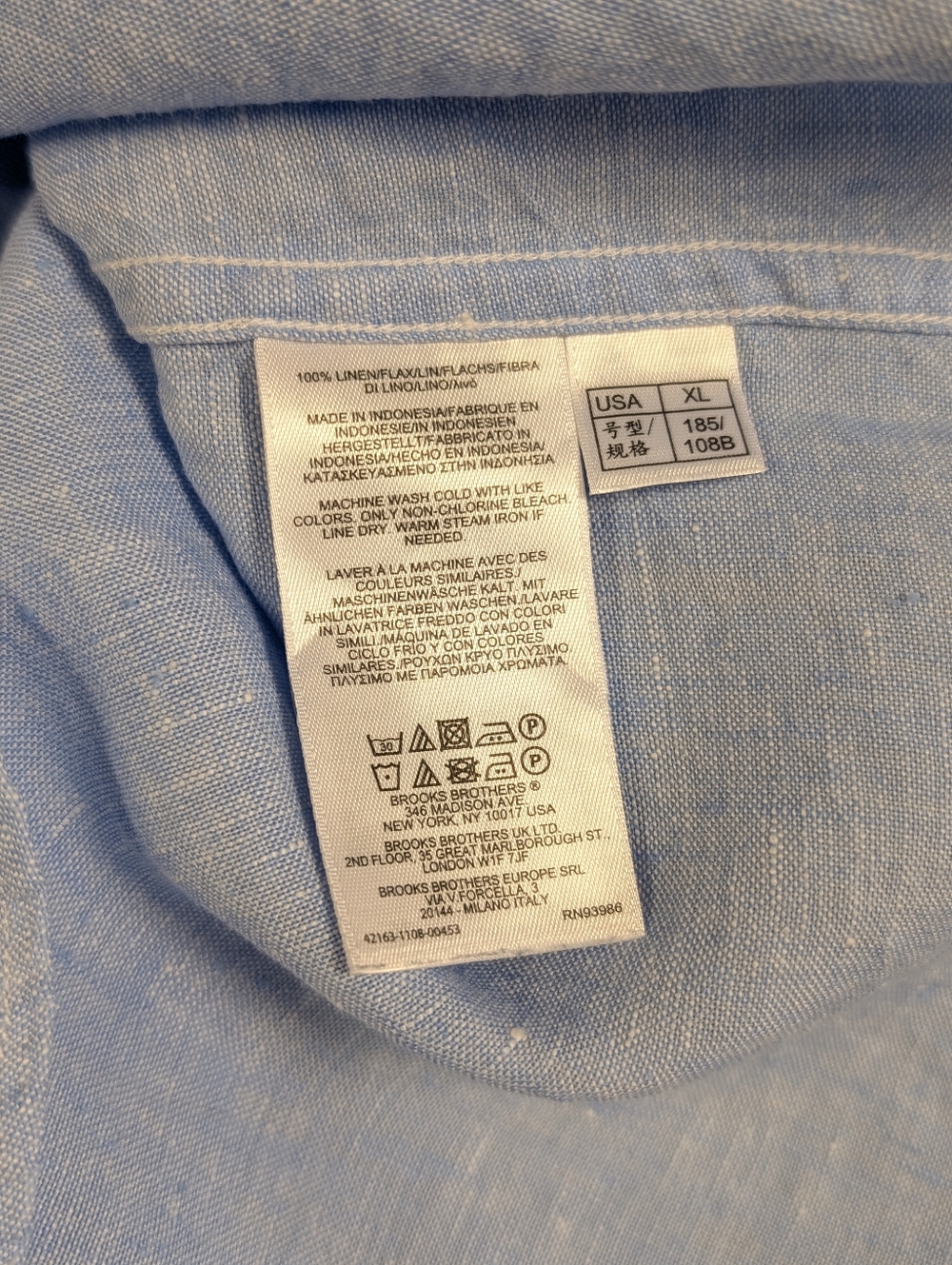 Brooks Brothers Linen Shirt XL Light Blue Button Front Short Sleeve Textured - Picture 9 of 13